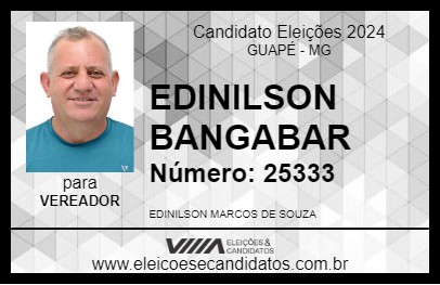 Candidato EDINILSON BANGABAR 2024 - GUAPÉ - Eleições