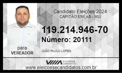 Candidato JOÃO PAULO LOPES 2024 - CAPITÃO ENÉAS - Eleições