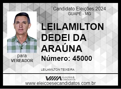 Candidato LEILAMILTON DEDEI DA ARAÚNA 2024 - GUAPÉ - Eleições