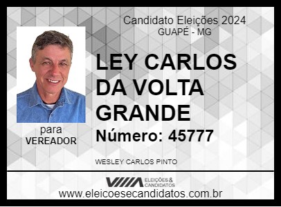 Candidato LEY CARLOS DA VOLTA GRANDE 2024 - GUAPÉ - Eleições