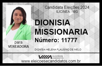 Candidato DIONISIA MISSIONARIA 2024 - ILICÍNEA - Eleições