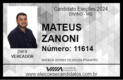 Candidato MATEUS ZANONI 2024 - DIVINO - Eleições