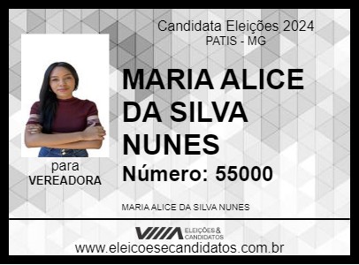 Candidato MARIA ALICE DA SILVA NUNES 2024 - PATIS - Eleições