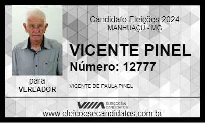 Candidato VICENTE PINEL 2024 - MANHUAÇU - Eleições