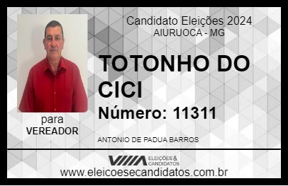 Candidato TOTONHO DO CICI 2024 - AIURUOCA - Eleições