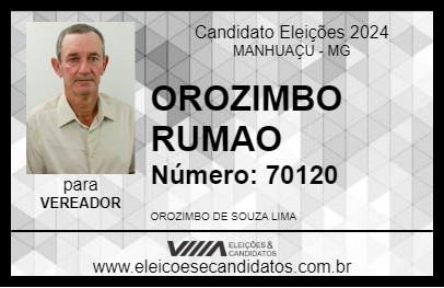 Candidato OROZIMBO RUMAO 2024 - MANHUAÇU - Eleições