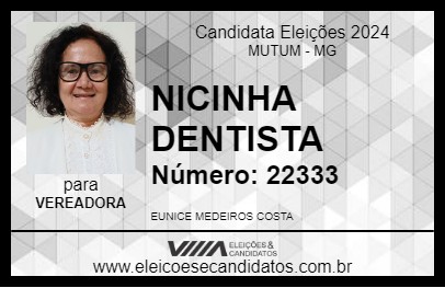 Candidato NICINHA DENTISTA 2024 - MUTUM - Eleições