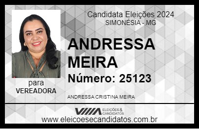 Candidato ANDRESSA MEIRA 2024 - SIMONÉSIA - Eleições