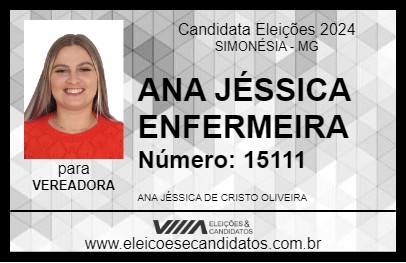 Candidato ANA JÉSSICA ENFERMEIRA 2024 - SIMONÉSIA - Eleições