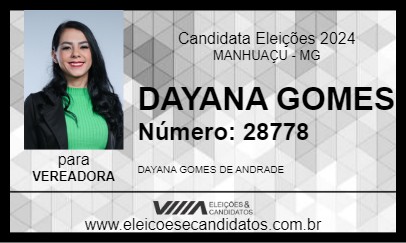 Candidato DAYANA GOMES 2024 - MANHUAÇU - Eleições