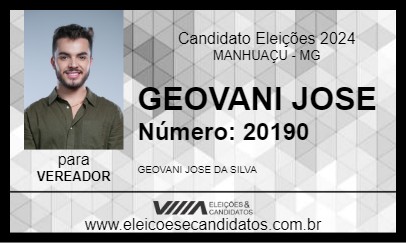 Candidato GEOVANI JOSE 2024 - MANHUAÇU - Eleições