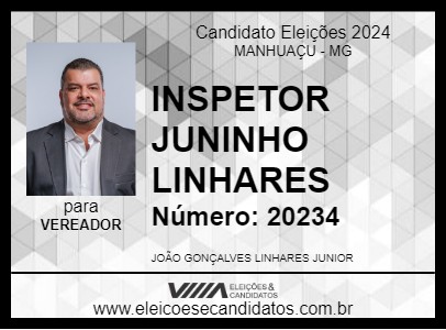 Candidato INSPETOR JUNINHO LINHARES 2024 - MANHUAÇU - Eleições