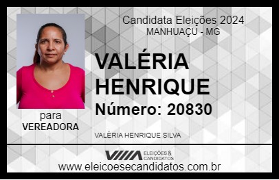 Candidato VALÉRIA HENRIQUE 2024 - MANHUAÇU - Eleições