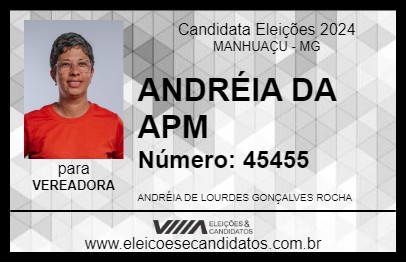 Candidato ANDRÉIA DA APM 2024 - MANHUAÇU - Eleições