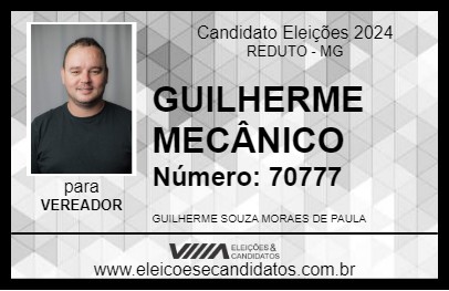 Candidato GUILHERME MECÂNICO 2024 - REDUTO - Eleições