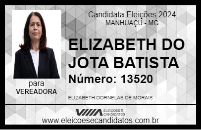 Candidato ELIZABETH DO  JOTA BATISTA 2024 - MANHUAÇU - Eleições