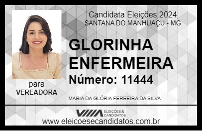 Candidato GLORINHA ENFERMEIRA 2024 - SANTANA DO MANHUAÇU - Eleições