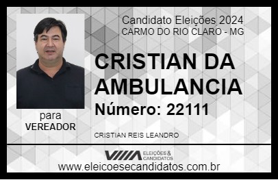 Candidato CRISTIAN DA AMBULANCIA 2024 - CARMO DO RIO CLARO - Eleições