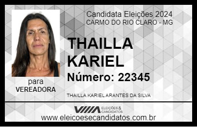 Candidato THAILLA KARIEL 2024 - CARMO DO RIO CLARO - Eleições