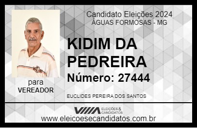 Candidato KIDIM DA PEDREIRA 2024 - ÁGUAS FORMOSAS - Eleições