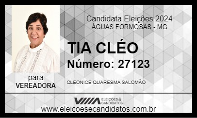 Candidato TIA CLÉO 2024 - ÁGUAS FORMOSAS - Eleições