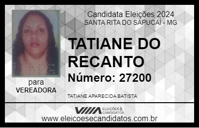 Candidato TATIANE DO RECANTO 2024 - SANTA RITA DO SAPUCAÍ - Eleições