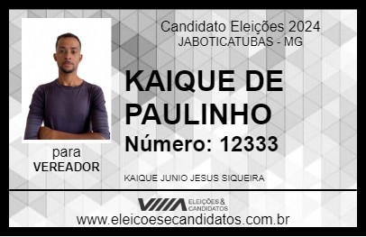 Candidato KAIQUE DE PAULINHO 2024 - JABOTICATUBAS - Eleições