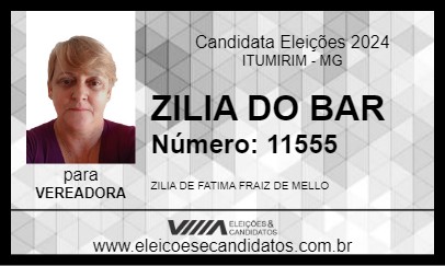 Candidato ZILIA DO BAR 2024 - ITUMIRIM - Eleições