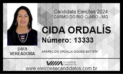 Candidato CIDA ORDALÍS 2024 - CARMO DO RIO CLARO - Eleições