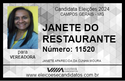 Candidato JANETE DO RESTAURANTE 2024 - CAMPOS GERAIS - Eleições