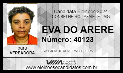 Candidato EVA DO ARERE 2024 - CONSELHEIRO LAFAIETE - Eleições