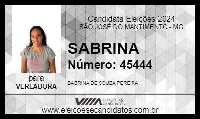 Candidato SABRINA 2024 - SÃO JOSÉ DO MANTIMENTO - Eleições