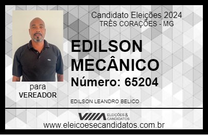 Candidato EDILSON MECÂNICO 2024 - TRÊS CORAÇÕES - Eleições