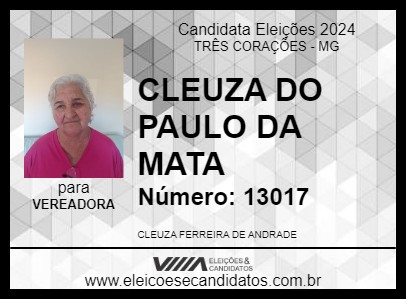 Candidato CLEUZA DO PAULO DA MATA 2024 - TRÊS CORAÇÕES - Eleições