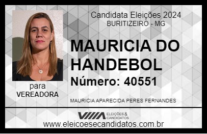 Candidato MAURICIA DO HANDEBOL 2024 - BURITIZEIRO - Eleições