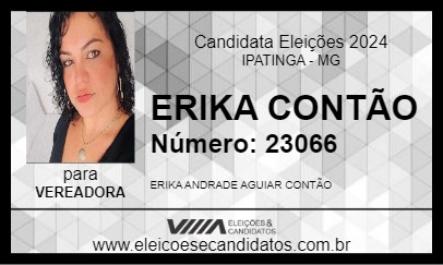 Candidato ERIKA CONTÃO 2024 - IPATINGA - Eleições