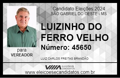 Candidato LUIZINHO DO FERRO VELHO 2024 - SÃO GABRIEL DO OESTE - Eleições