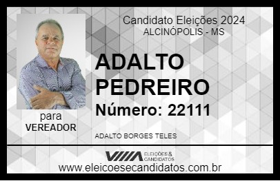 Candidato ADALTO PEDREIRO 2024 - ALCINÓPOLIS - Eleições