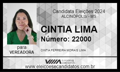 Candidato CINTIA LIMA 2024 - ALCINÓPOLIS - Eleições