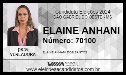 Candidato ELAINE ANHANI 2024 - SÃO GABRIEL DO OESTE - Eleições