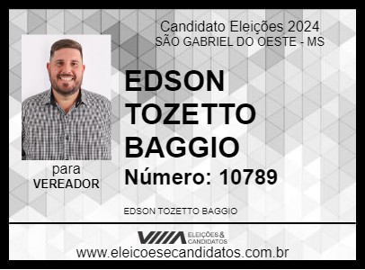 Candidato EDSON TOZETTO BAGGIO 2024 - SÃO GABRIEL DO OESTE - Eleições