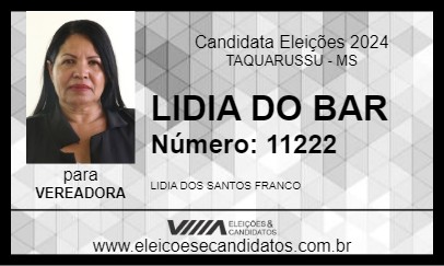 Candidato LIDIA DO BAR 2024 - TAQUARUSSU - Eleições