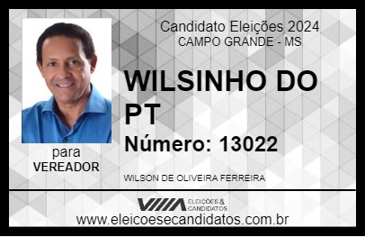 Candidato WILSINHO DO PT 2024 - CAMPO GRANDE - Eleições