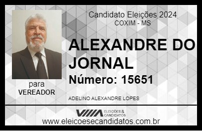 Candidato ALEXANDRE DO JORNAL 2024 - COXIM - Eleições