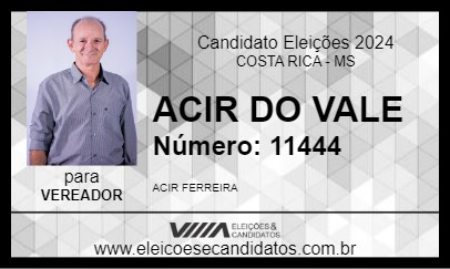 Candidato ACIR DO VALE 2024 - COSTA RICA - Eleições