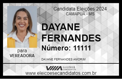 Candidato DAYANE FERNANDES 2024 - CAMAPUÃ - Eleições