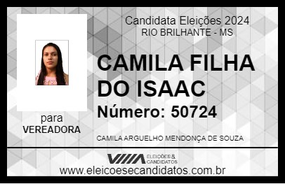 Candidato CAMILA FILHA DO ISAAC 2024 - RIO BRILHANTE - Eleições