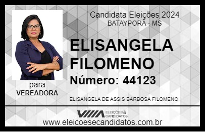 Candidato ELISANGELA FILOMENO 2024 - BATAYPORÃ - Eleições