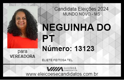 Candidato NEGUINHA DO PT 2024 - MUNDO NOVO - Eleições