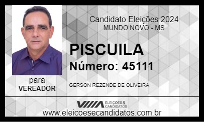 Candidato PISCUILA 2024 - MUNDO NOVO - Eleições